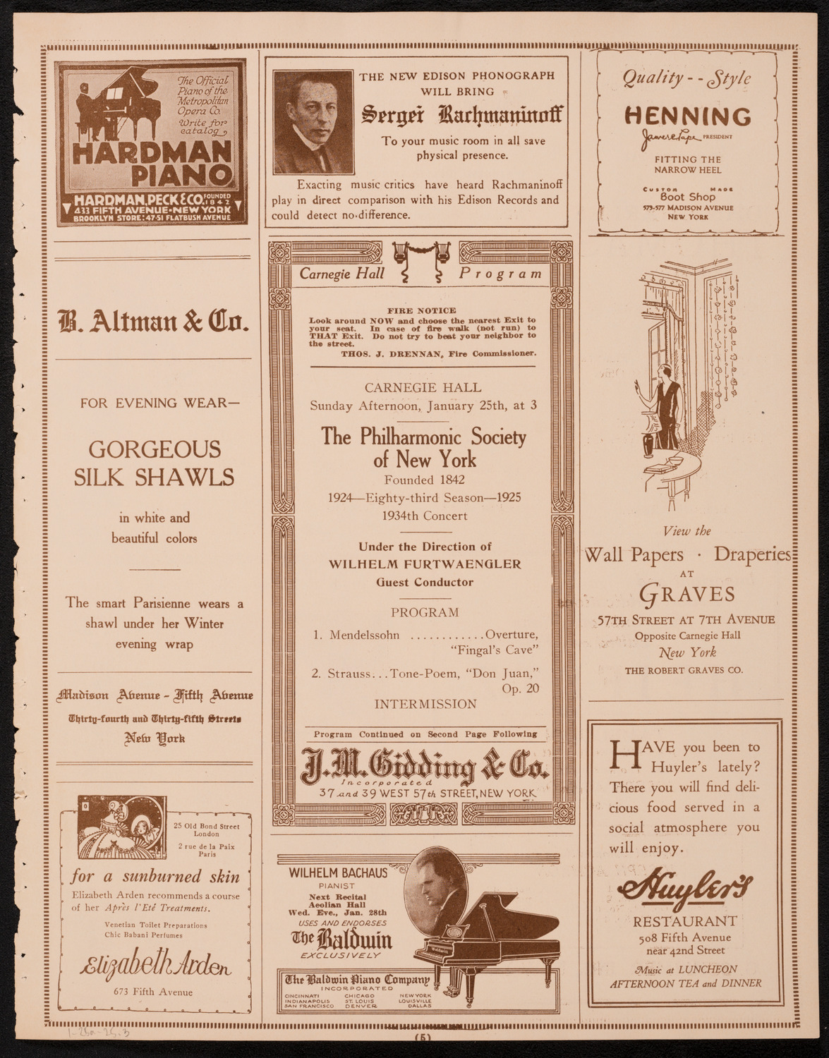 New York Philharmonic, January 25, 1925, program page 5