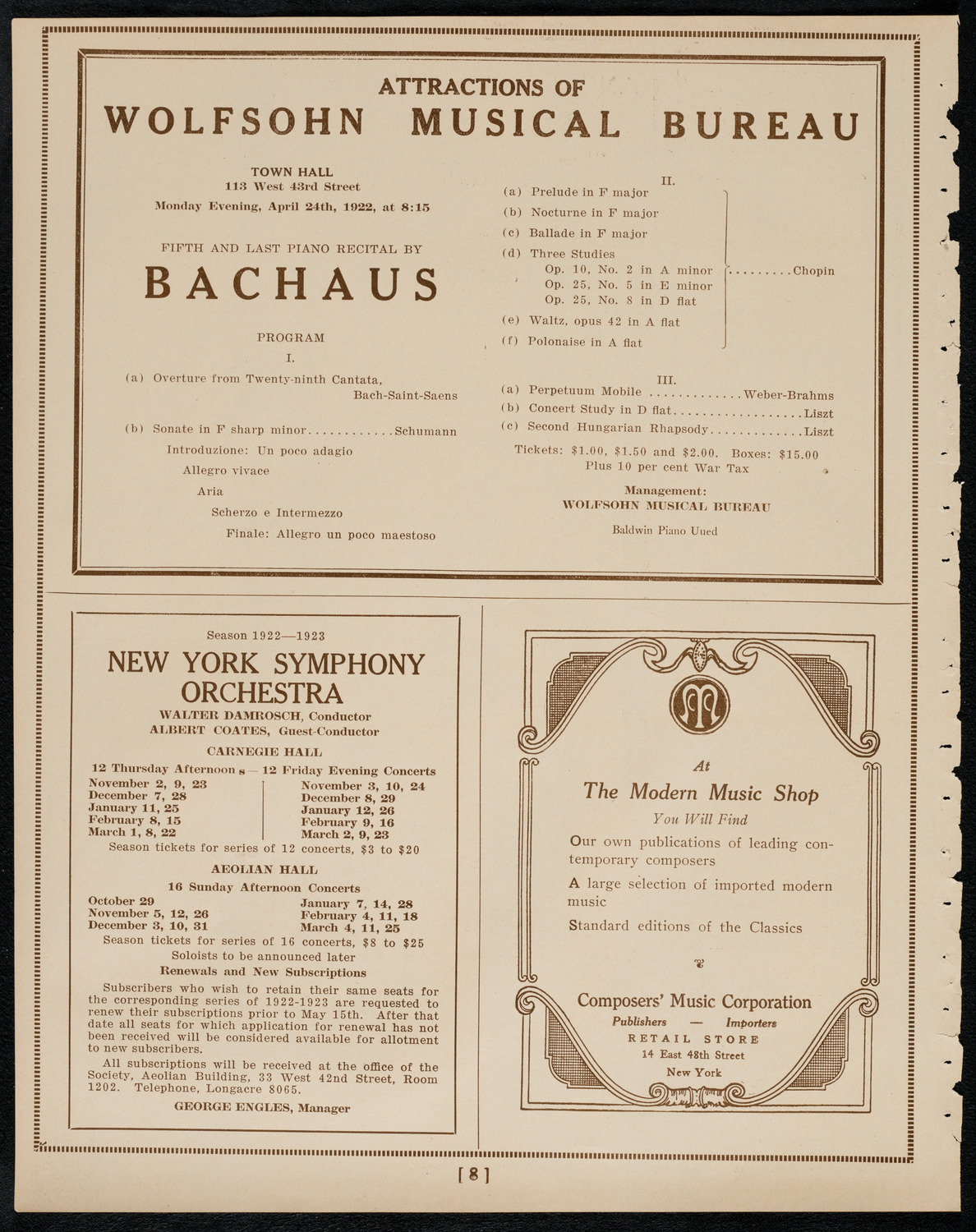 Philadelphia Orchestra, April 18, 1922, program page 8