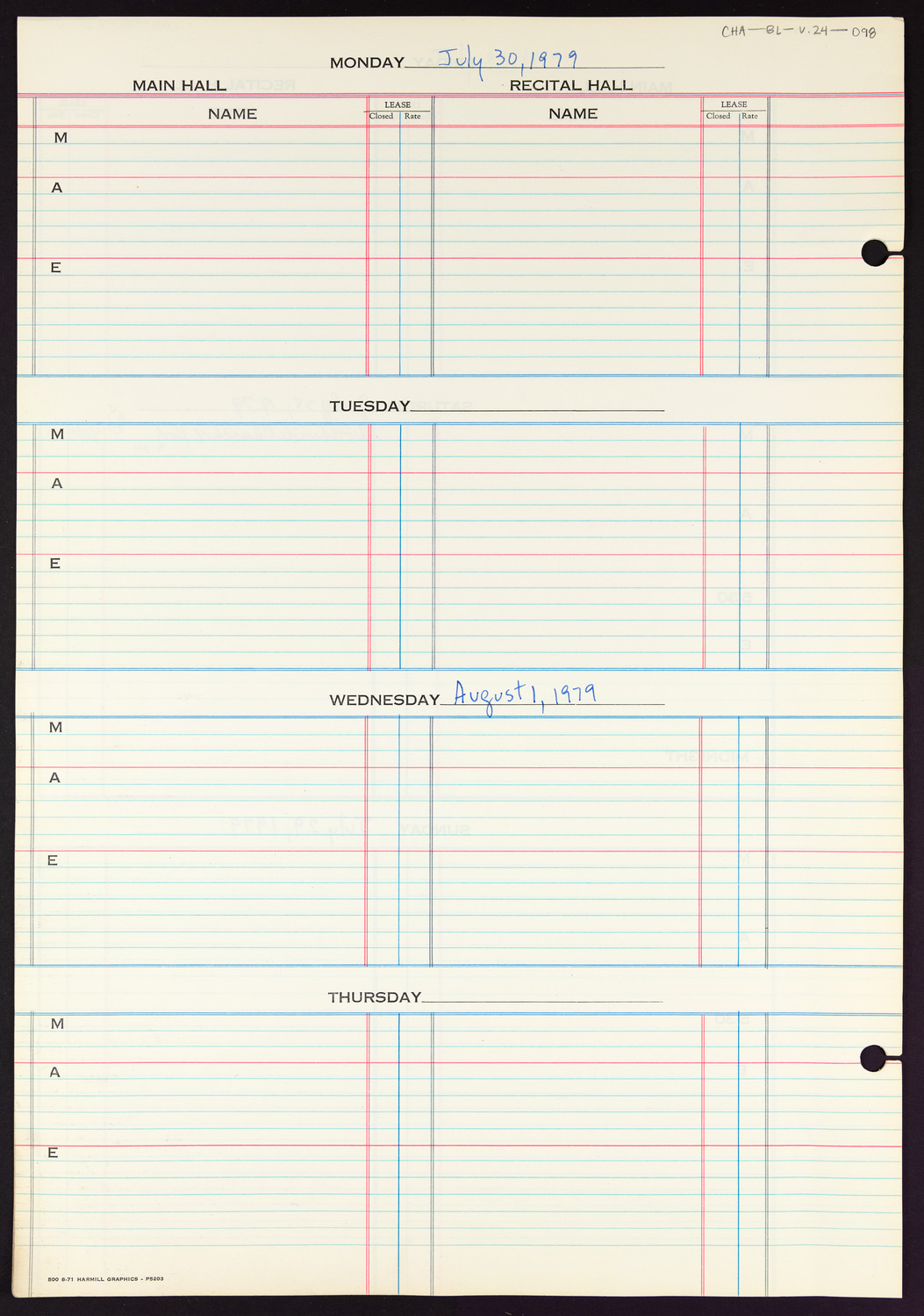 Carnegie Hall Booking Ledger, volume 24, page 98