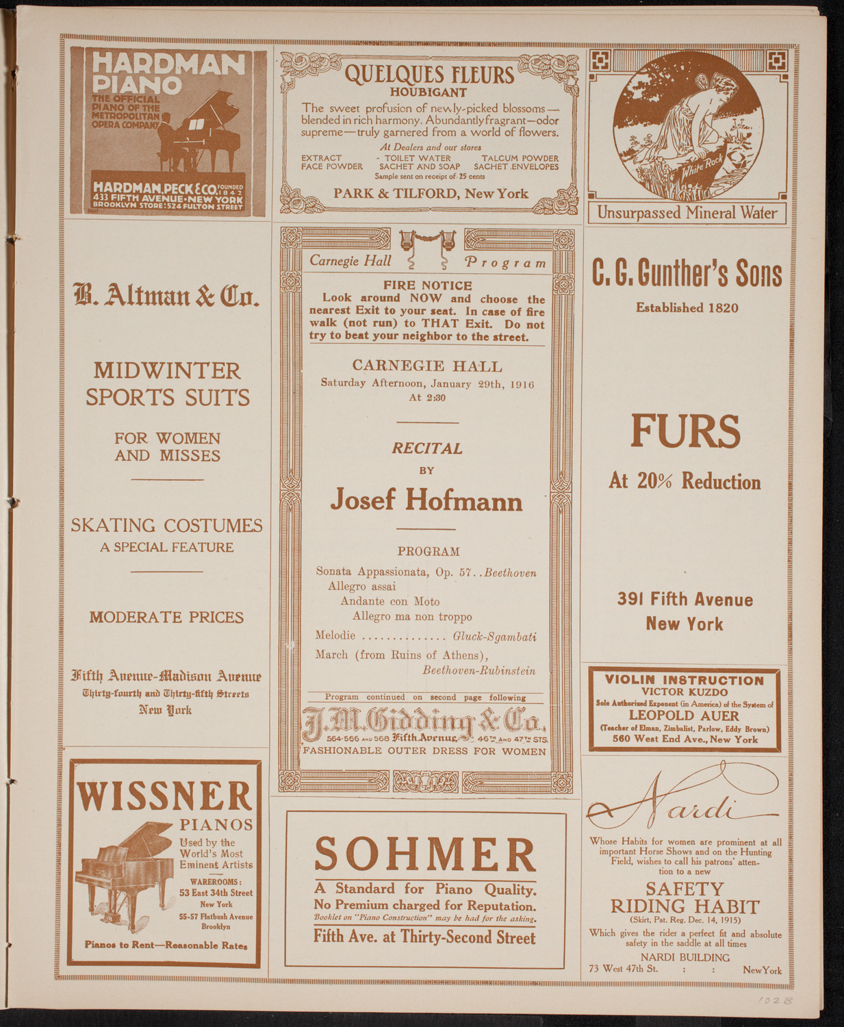 Josef Hofmann, Piano, January 29, 1916, program page 5