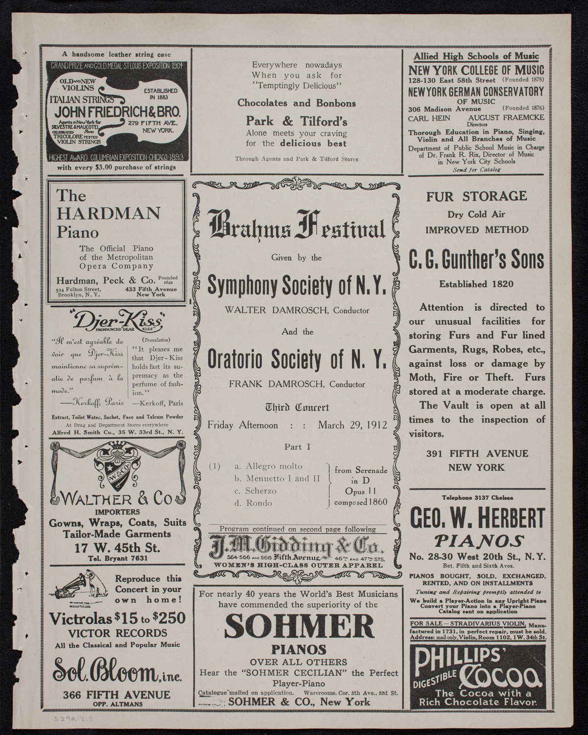 Brahms Festival: New York Symphony Orchestra, March 29, 1912, program page 5