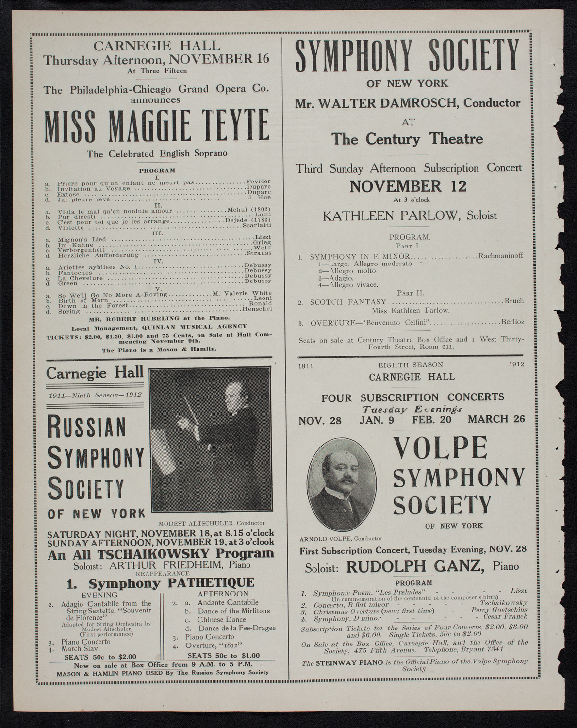 Boston Symphony Orchestra, November 11, 1911, program page 10