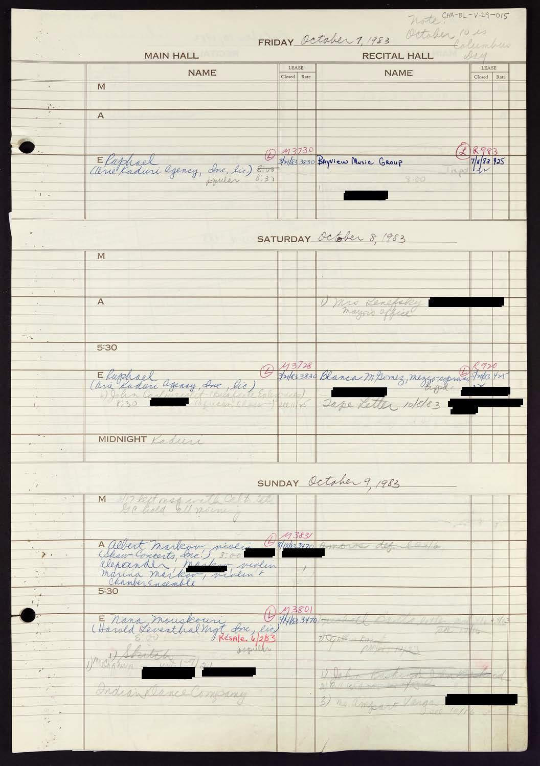 Carnegie Hall Booking Ledger, volume 29, page 15