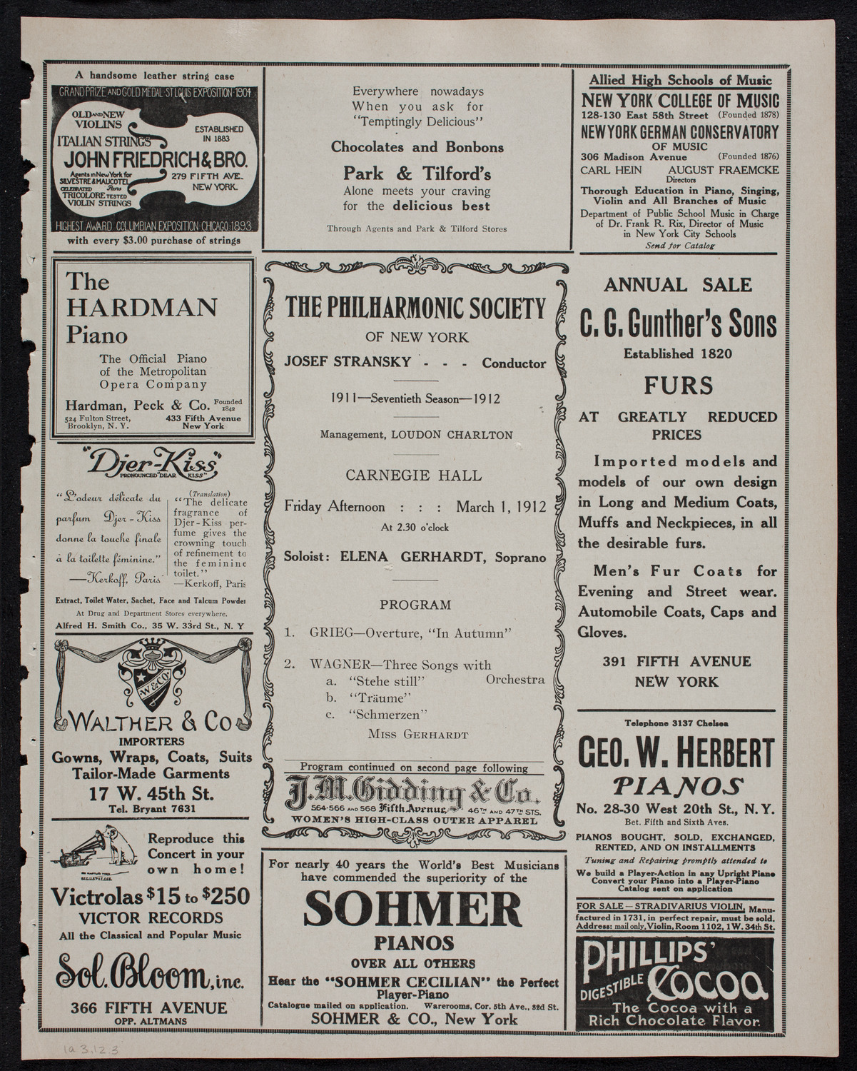 New York Philharmonic, March 1, 1912, program page 5