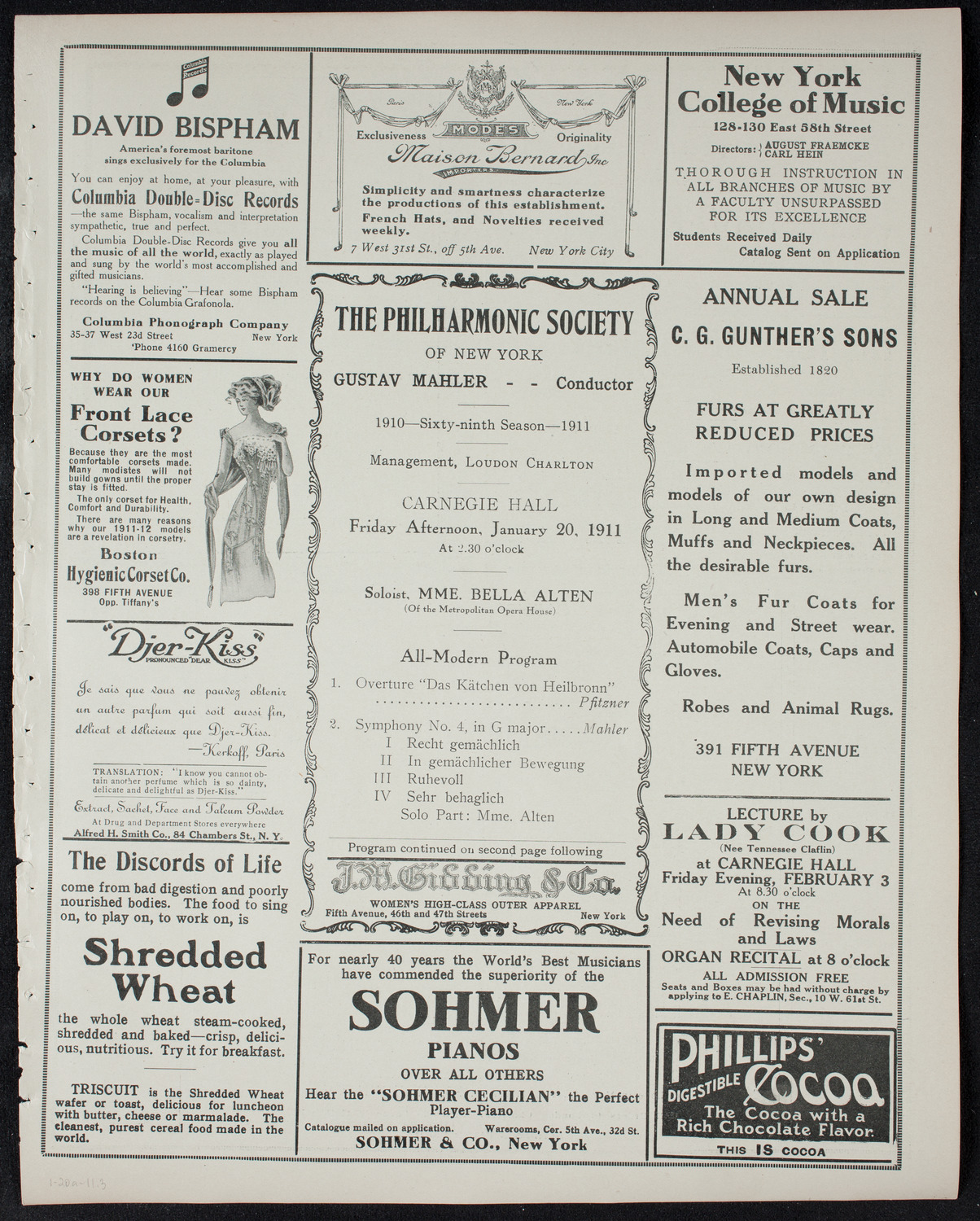 New York Philharmonic, January 20, 1911, program page 5