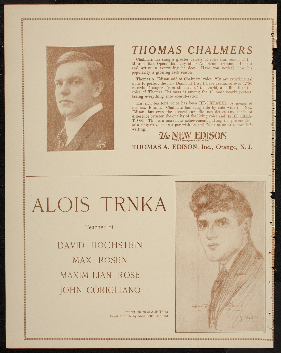 John Corigliano, Violin, April 20, 1920, program page 2