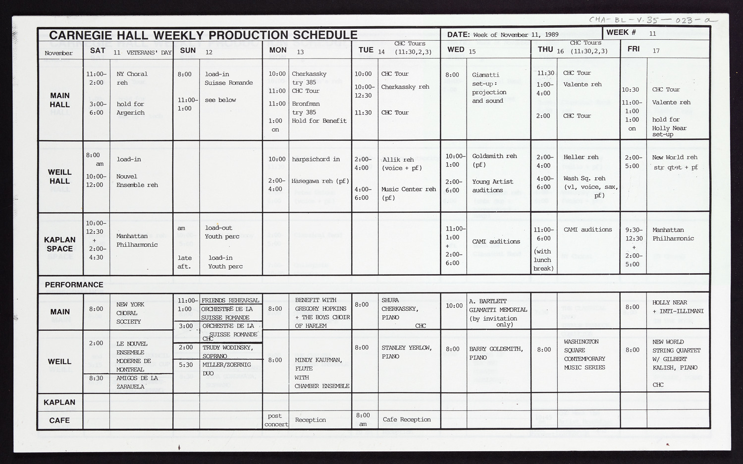 Carnegie Hall Booking Ledger, volume 35, page 23a