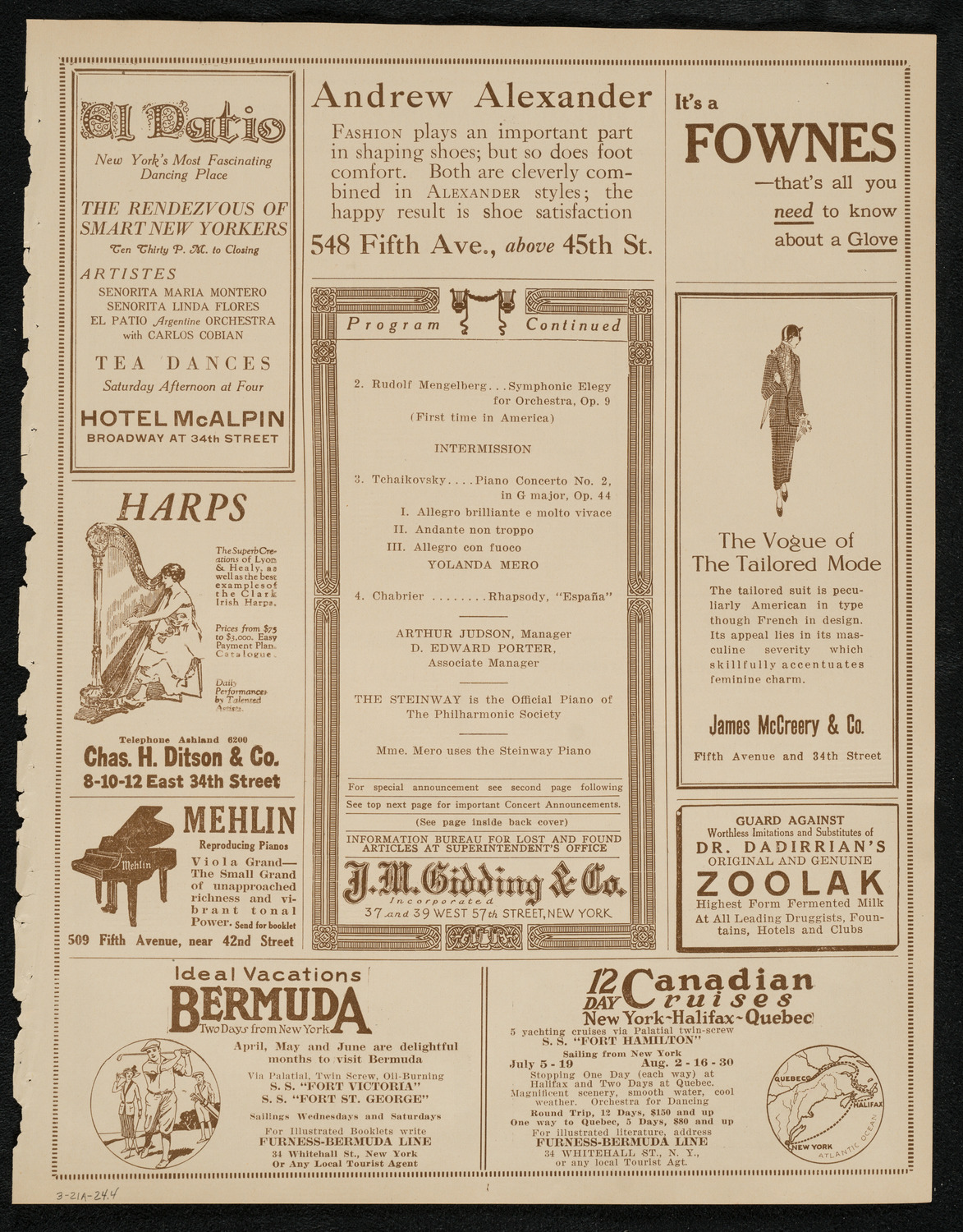 New York Philharmonic, March 21, 1924, program page 7