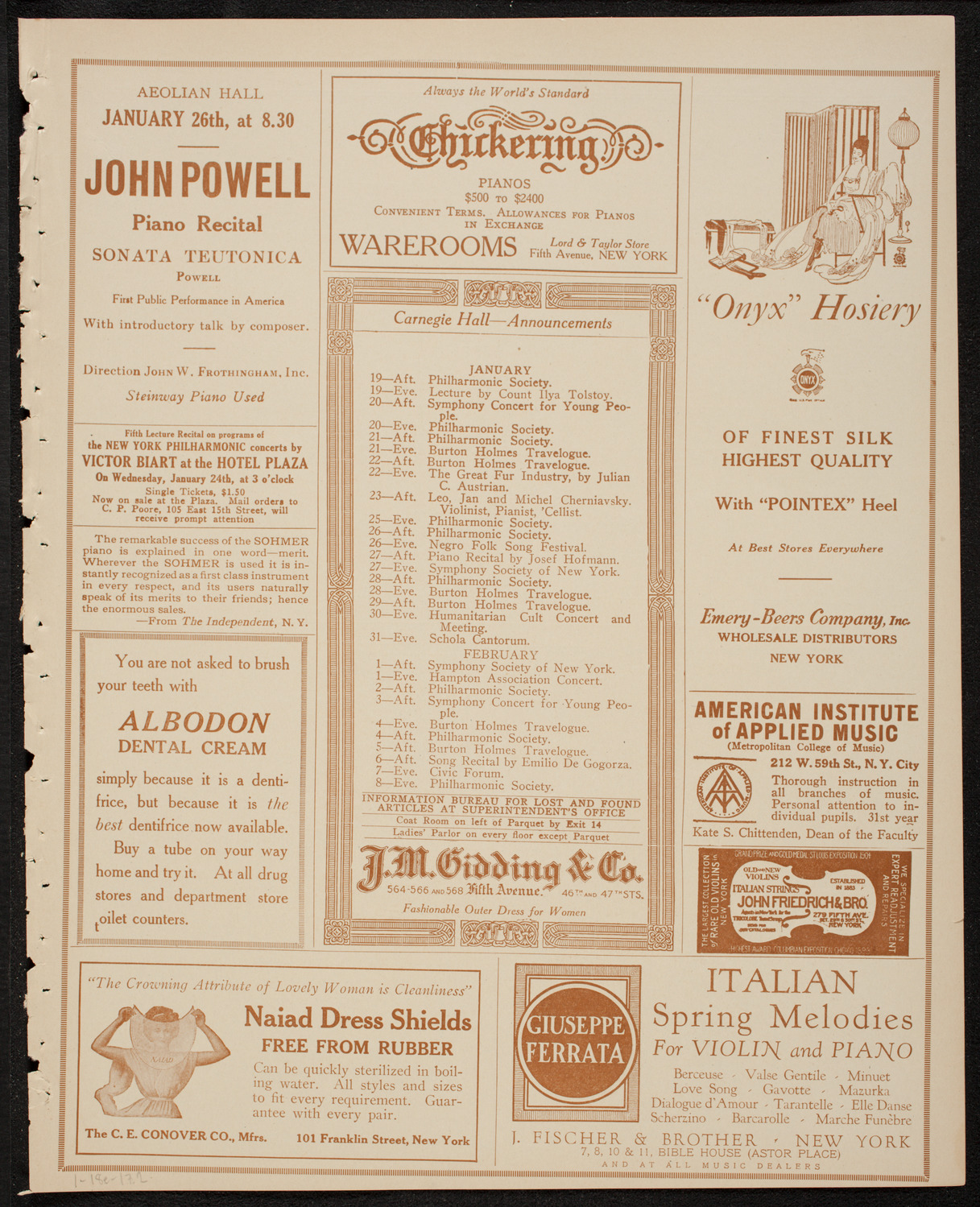 New York Philharmonic, January 18, 1917, program page 3