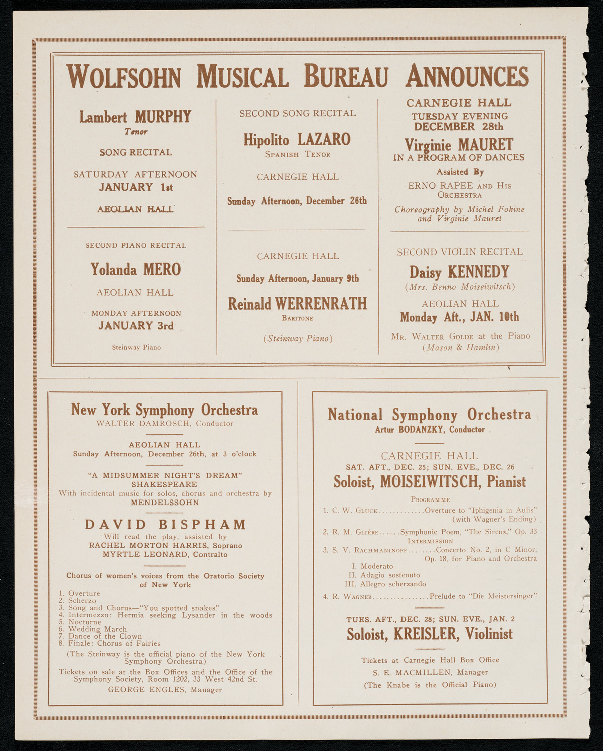 Mischa Levitzki, Piano and Sascha Jacobsen, Violin, December 23, 1920, program page 8