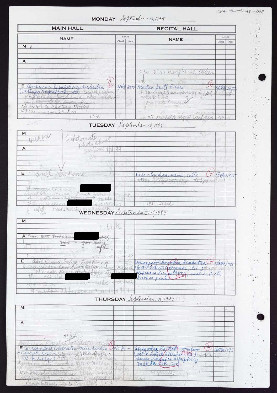 Carnegie Hall Booking Ledger, volume 45, page 8