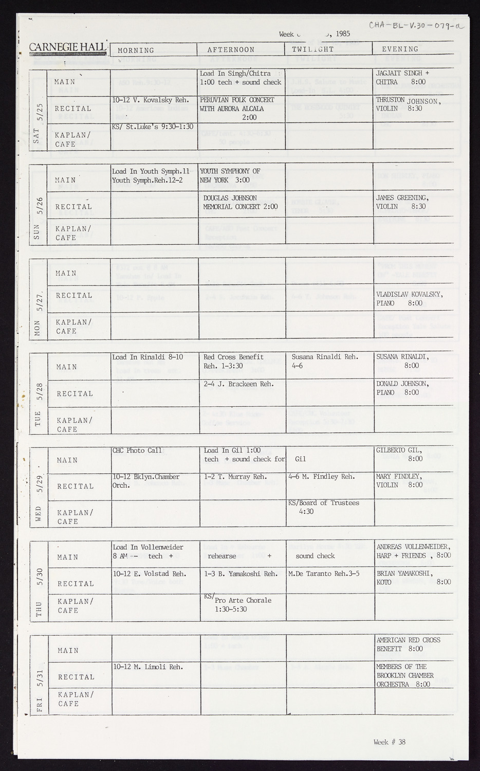 Carnegie Hall Booking Ledger, volume 30, page 79a