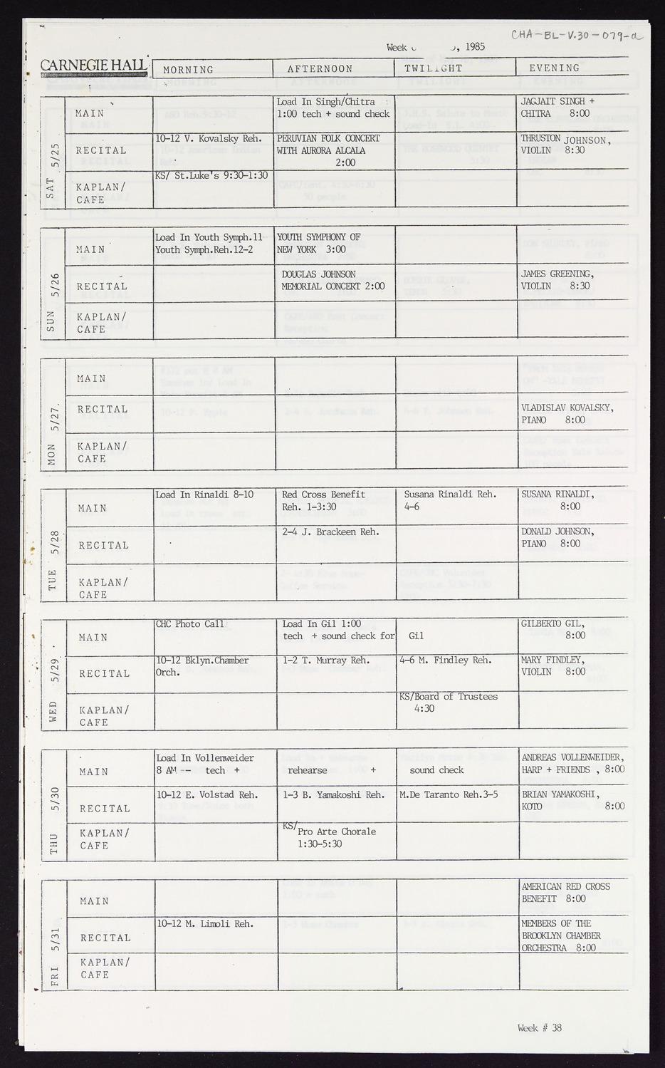 Carnegie Hall Booking Ledger, volume 30, page 79a