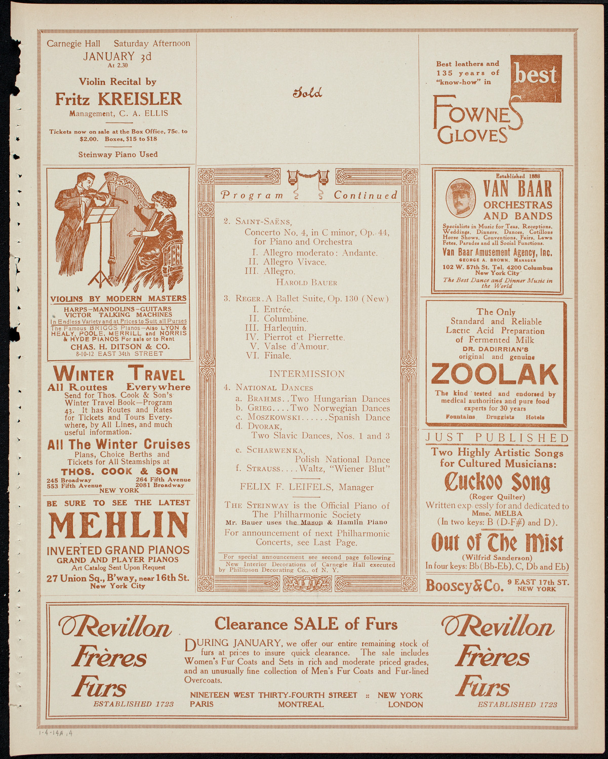 New York Philharmonic, January 4, 1914, program page 7