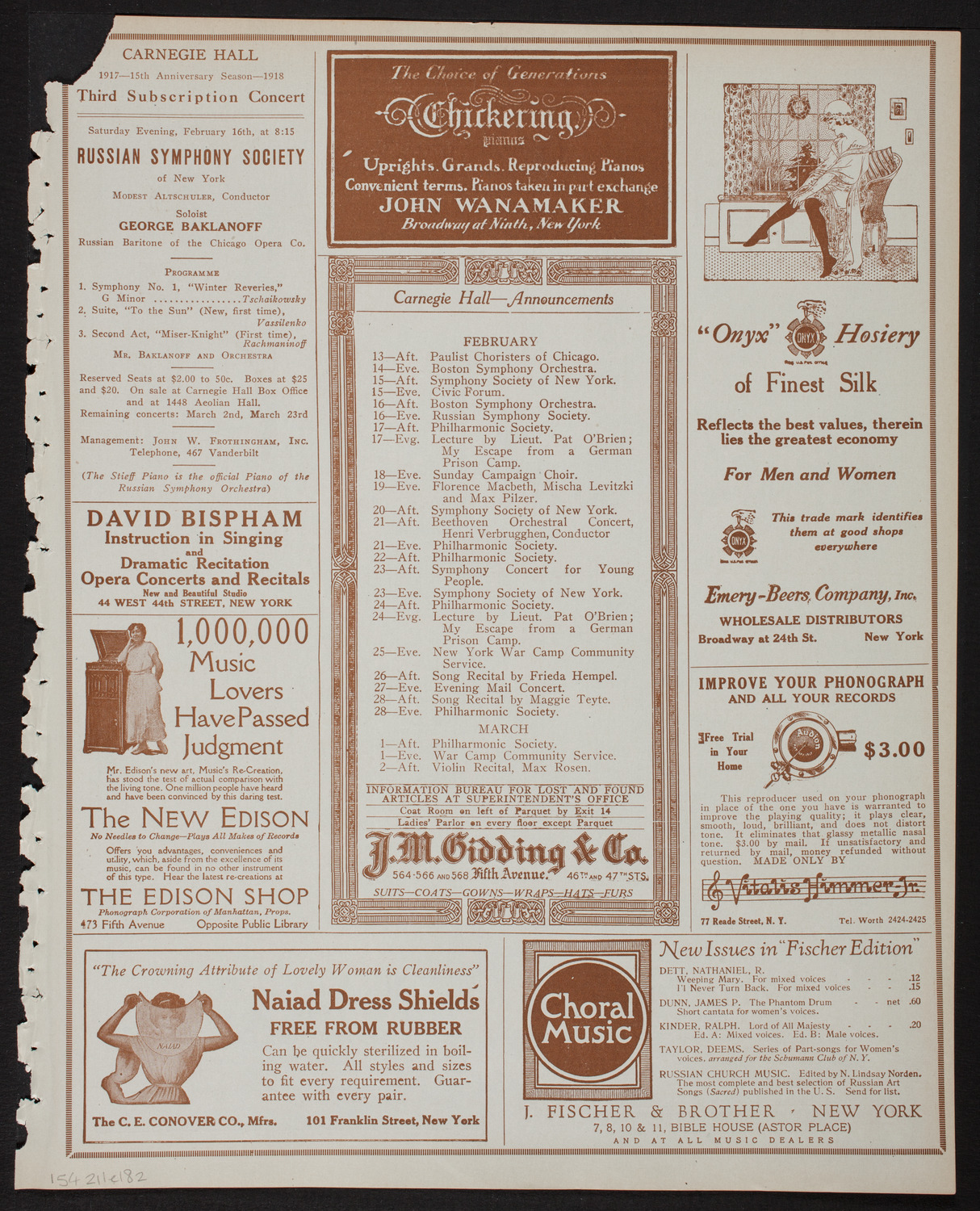 Paulist Choristers, February 11, 1918, program page 3