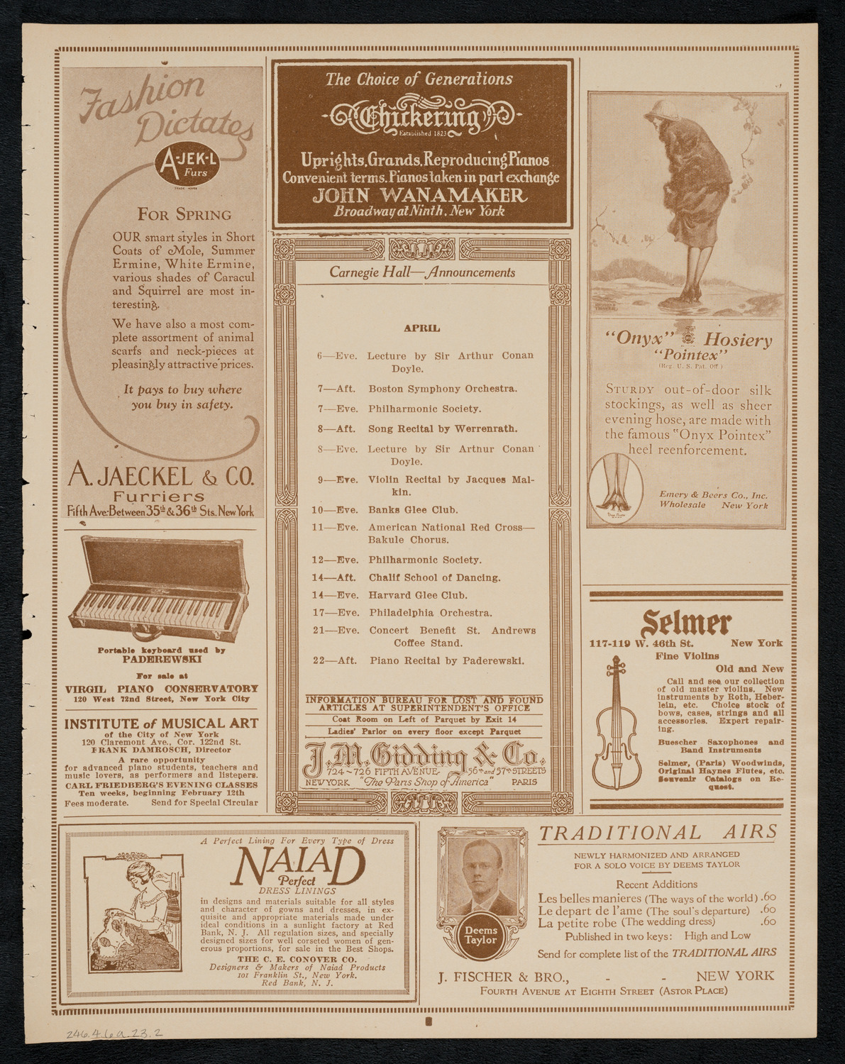 New York Philharmonic, April 6, 1923, program page 3
