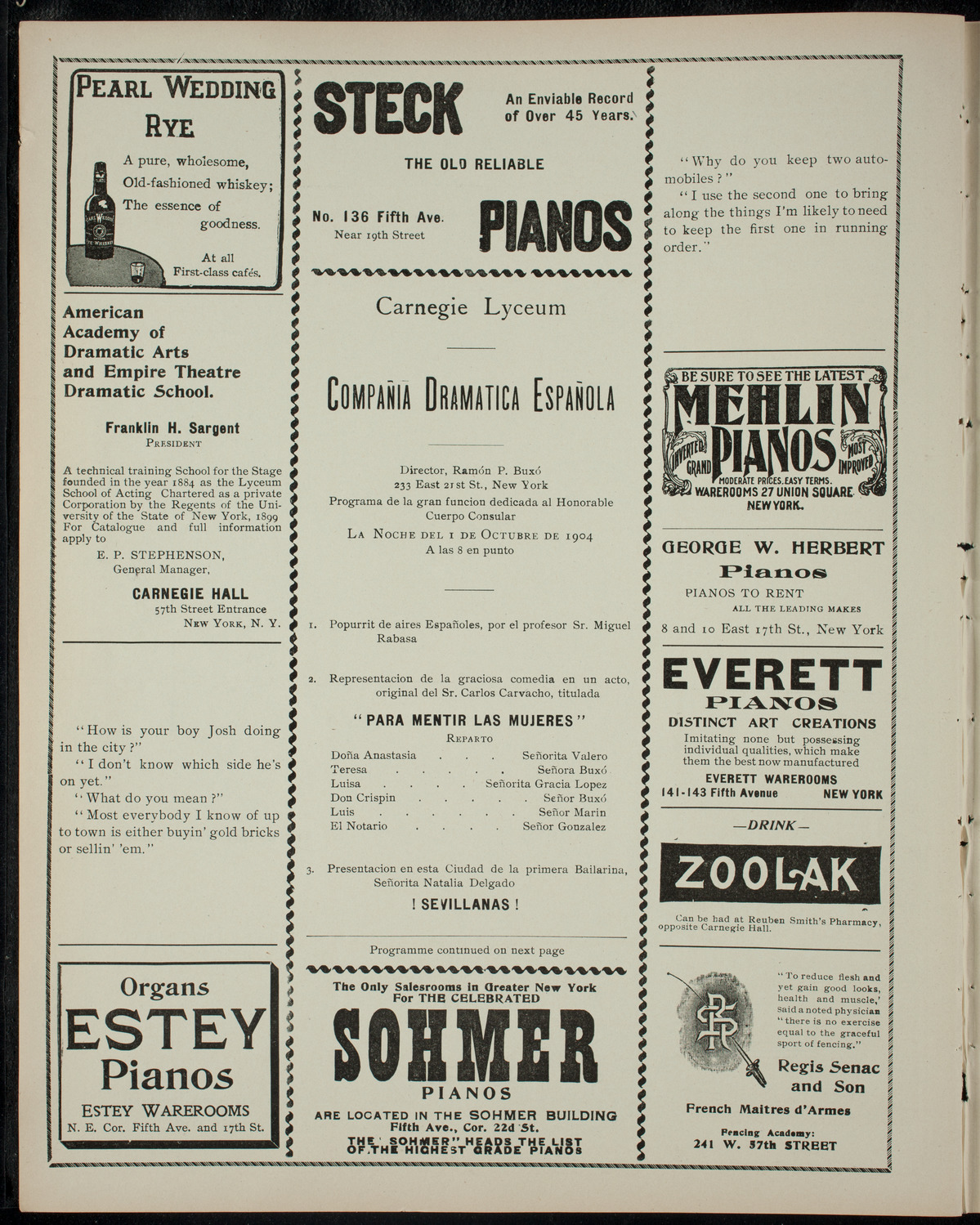 Compañia Dramatica Española, October 1, 1904, program page 2