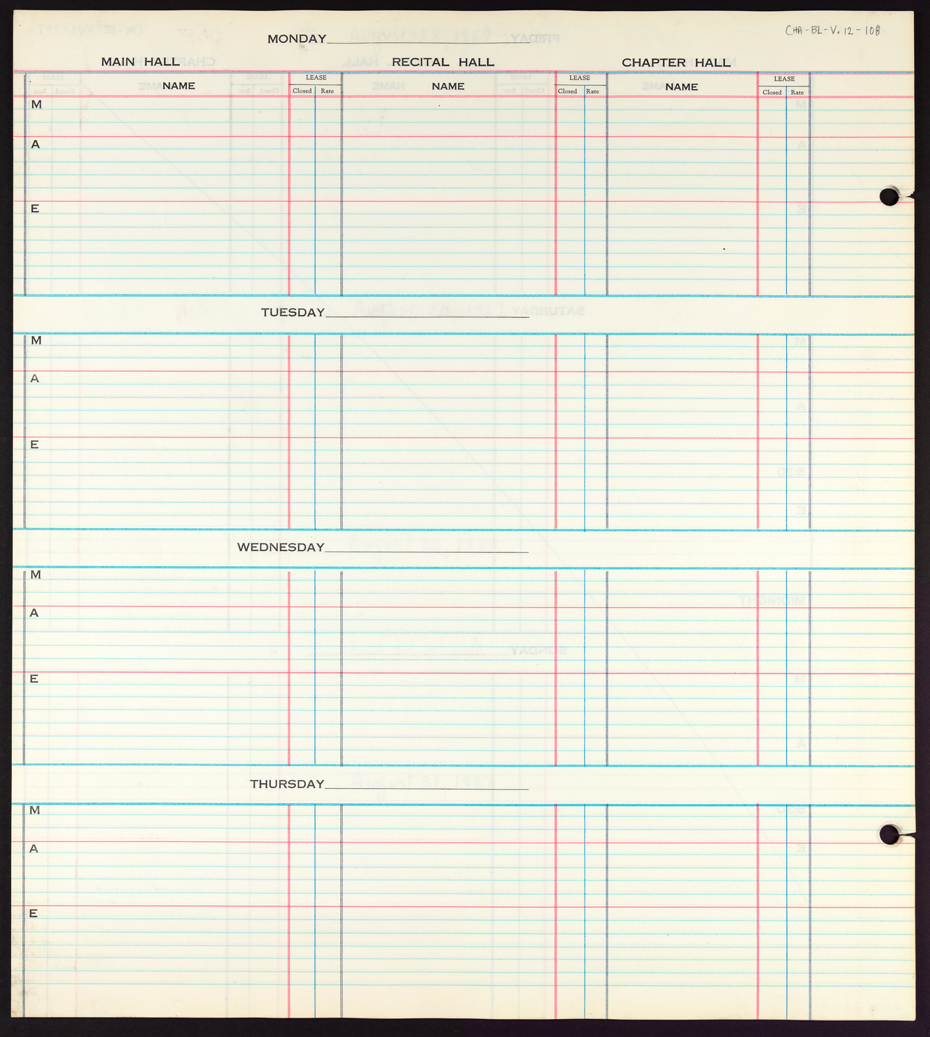 Carnegie Hall Booking Ledger, volume 12, page 108