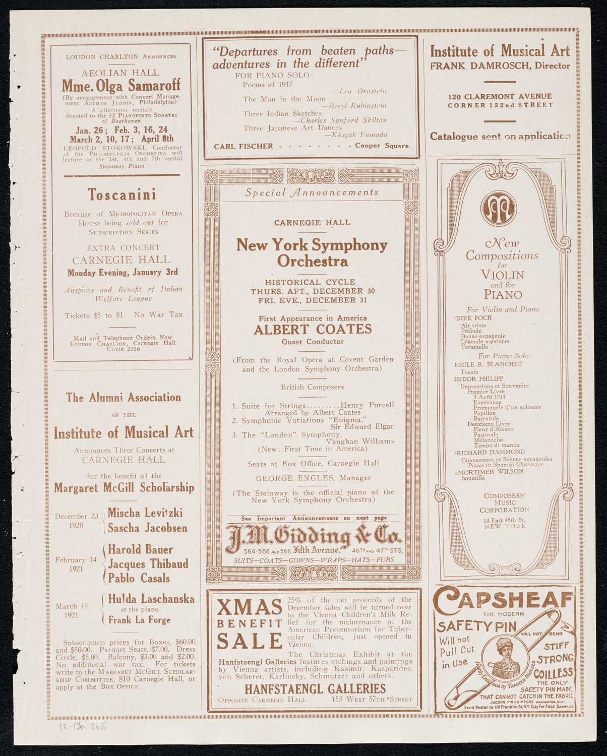 Váša Príhoda, Violin, December 13, 1920, program page 9