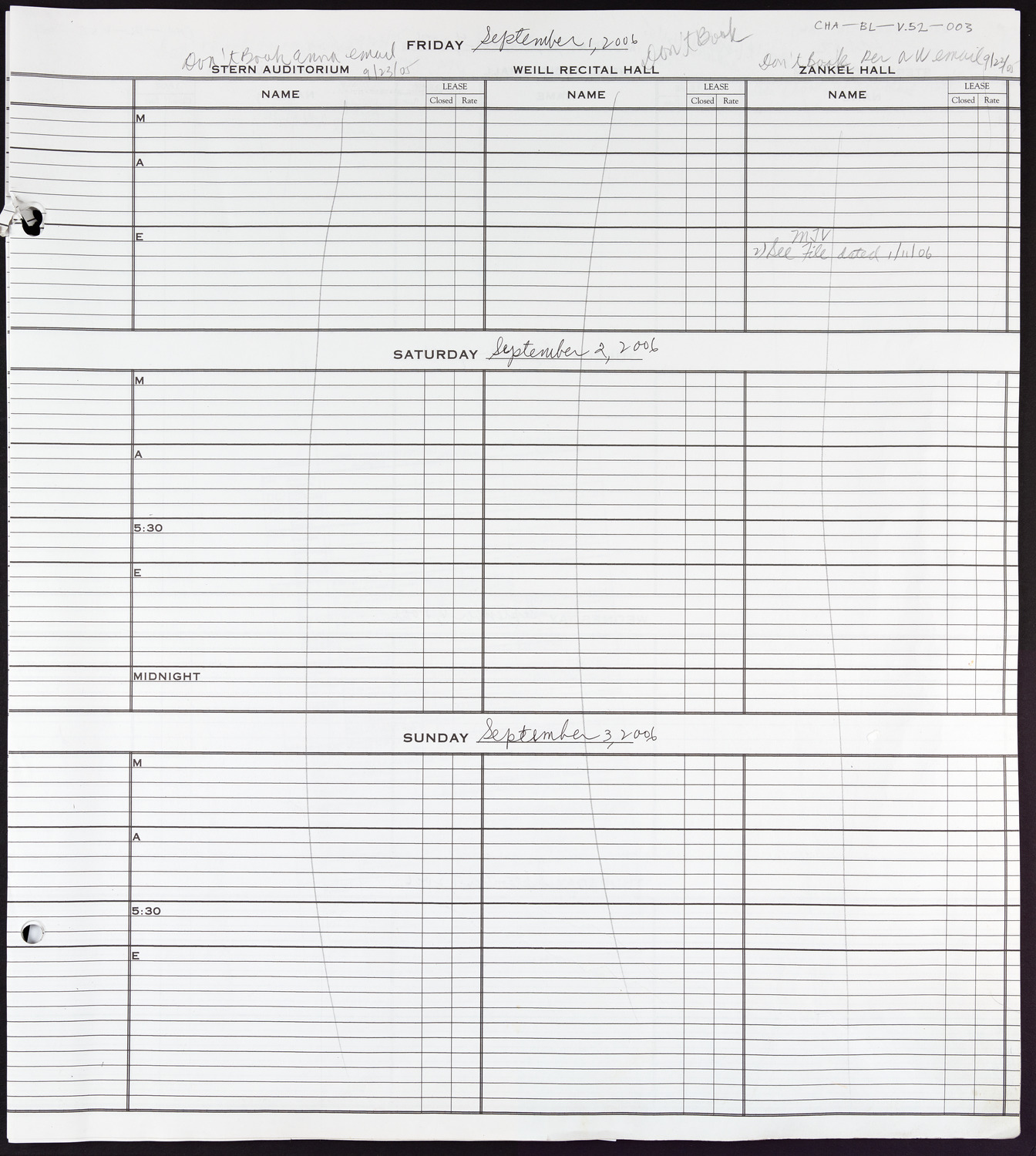 Carnegie Hall Booking Ledger, volume 52, page 3