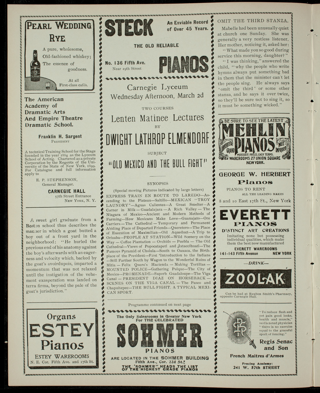 Elmendorf Lecture, March 2, 1904, program page 2
