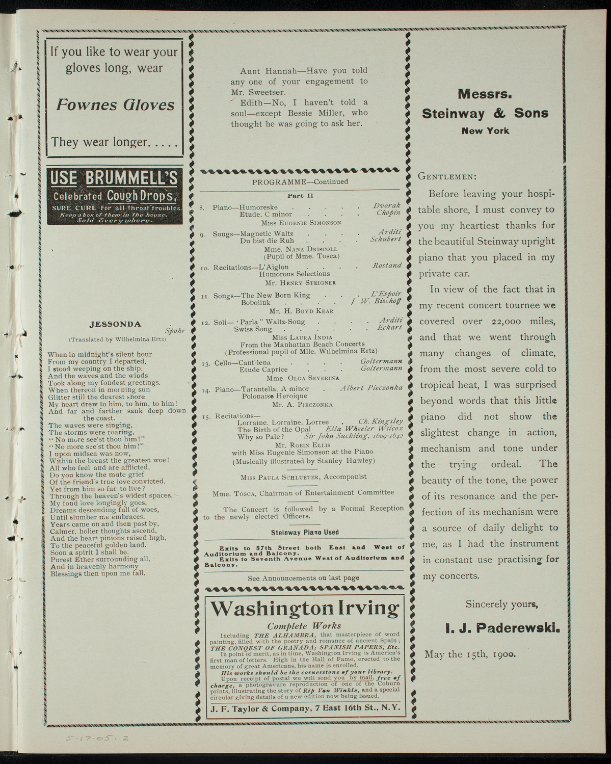 Lewis Nathaniel Shields Art Club Concert and Recitations, May 17, 1905, program page 3