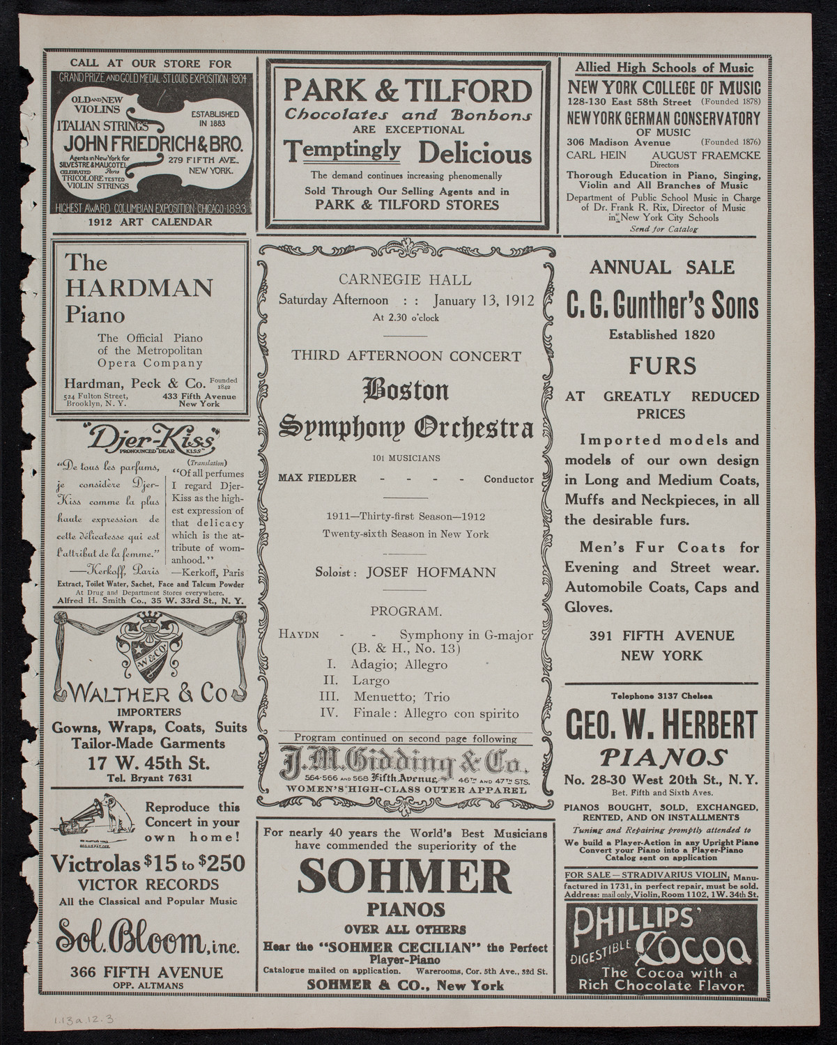 Boston Symphony Orchestra, January 13, 1912, program page 5