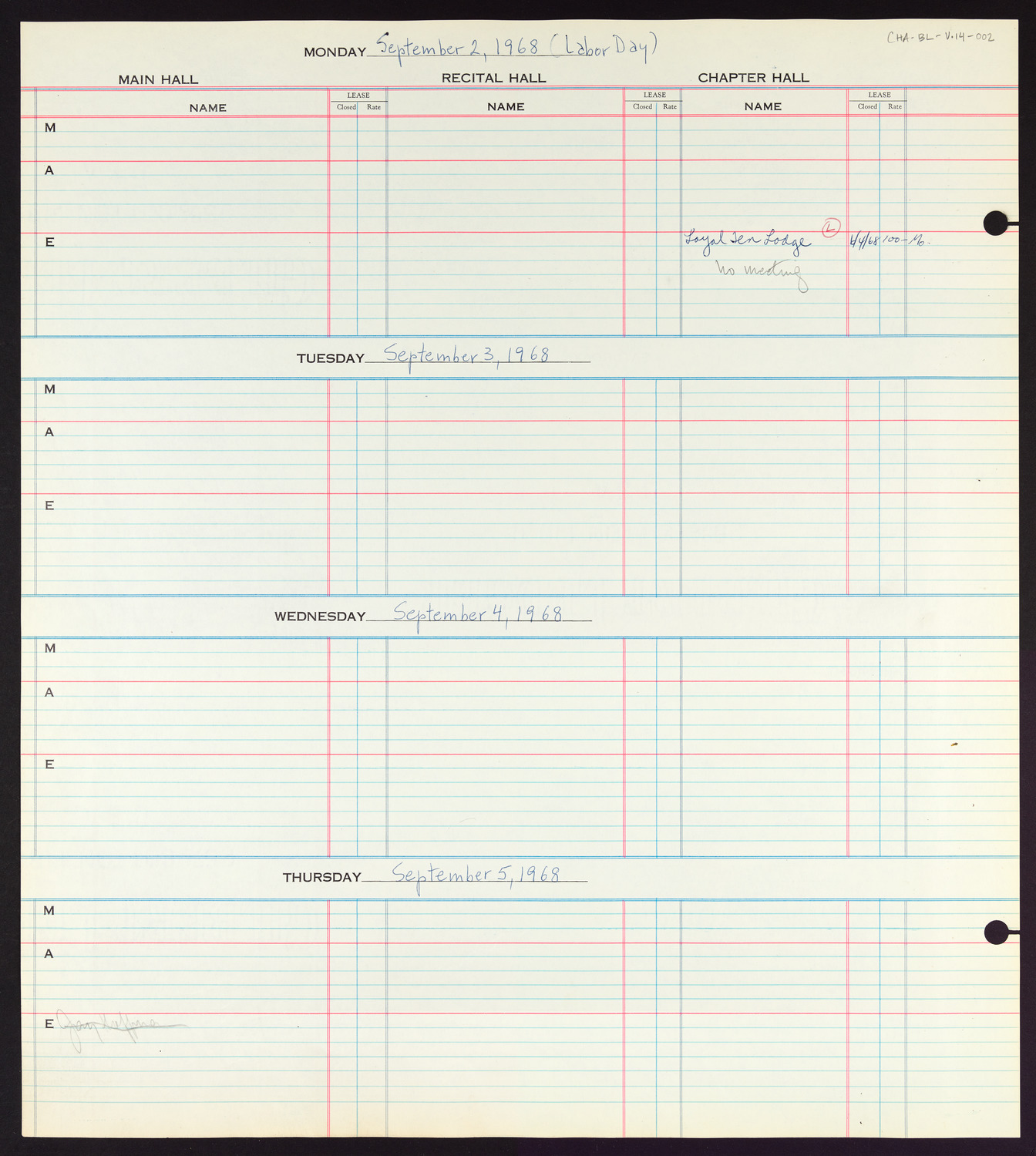 Carnegie Hall Booking Ledger, volume 14, page 2