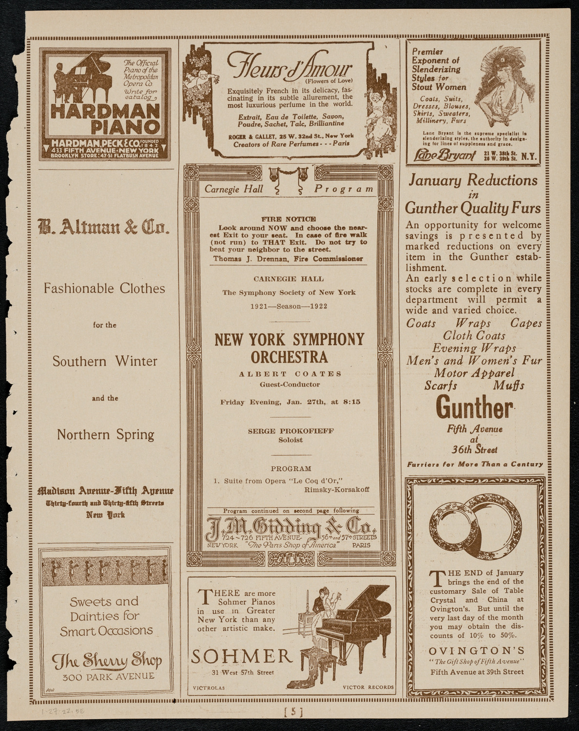 New York Symphony Orchestra, January 27, 1922, program page 5