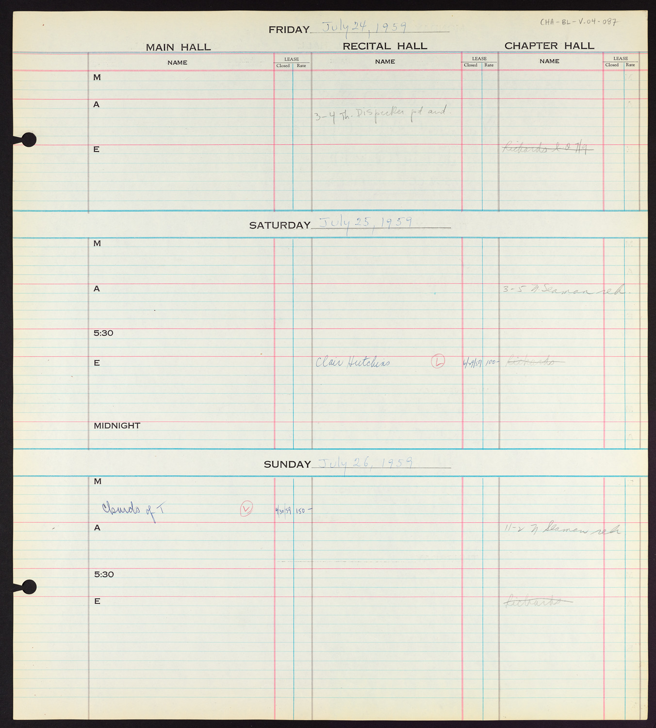 Carnegie Hall Booking Ledger, volume 4, page 87