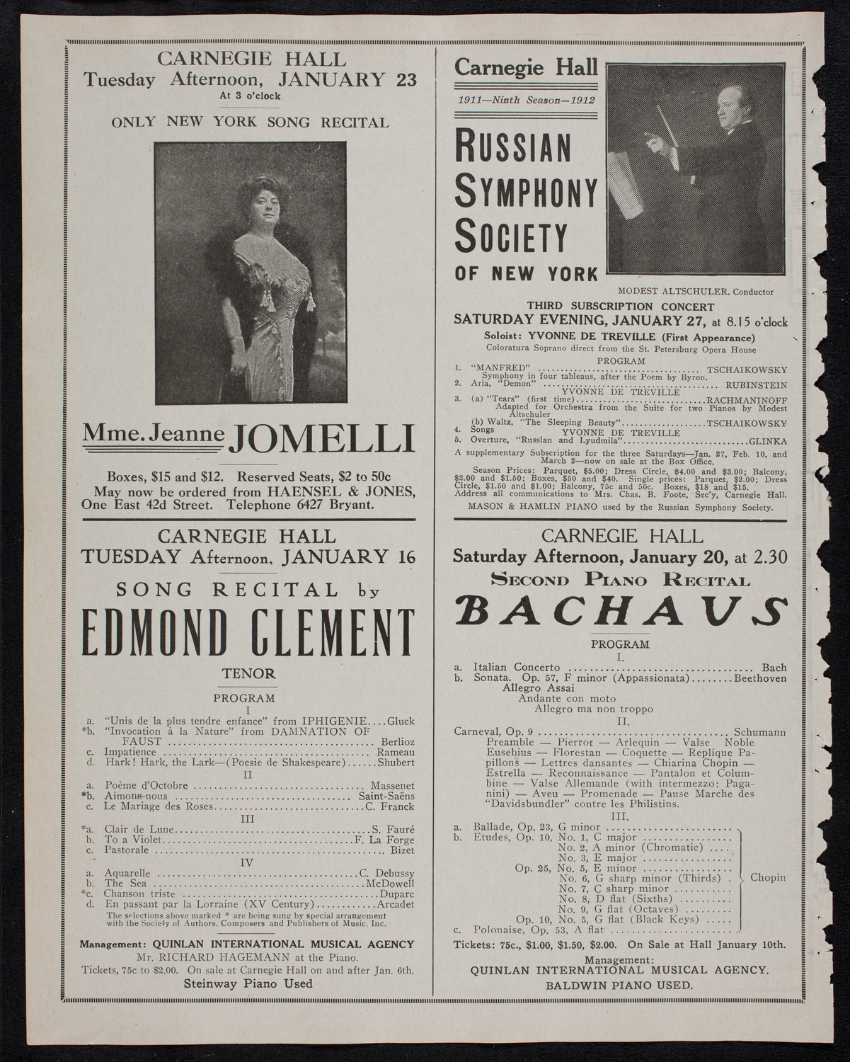 Boston Symphony Orchestra, January 13, 1912, program page 10