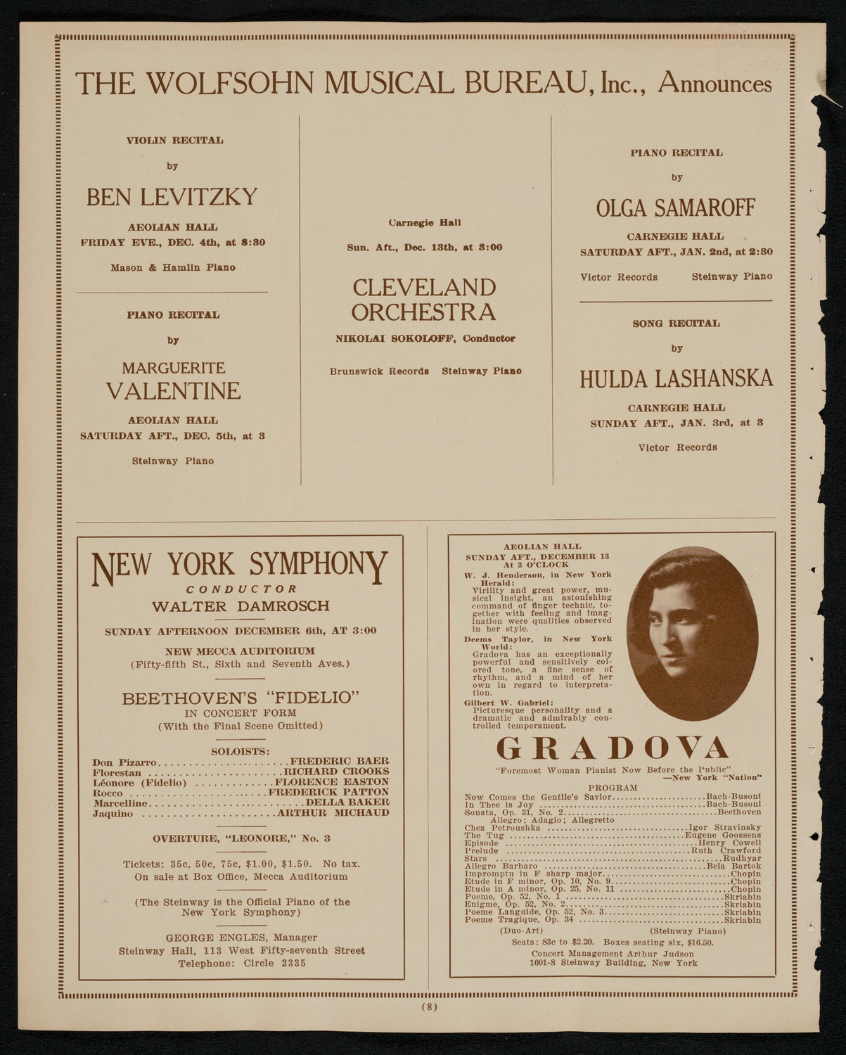 New York Philharmonic, December 3, 1925, program page 8