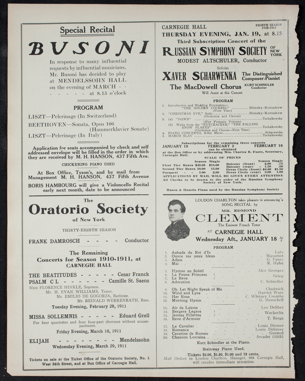 New York Philharmonic, January 10, 1911, program page 10
