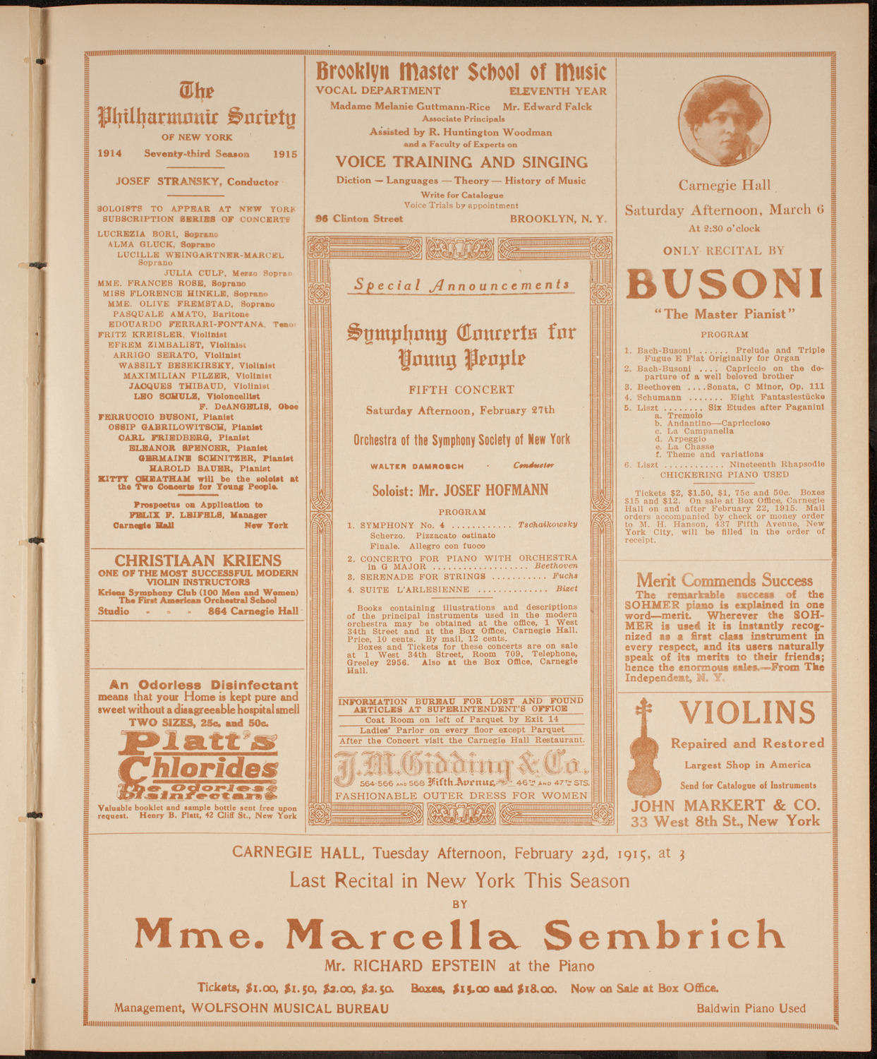 New York Philharmonic, February 12, 1915, program page 9