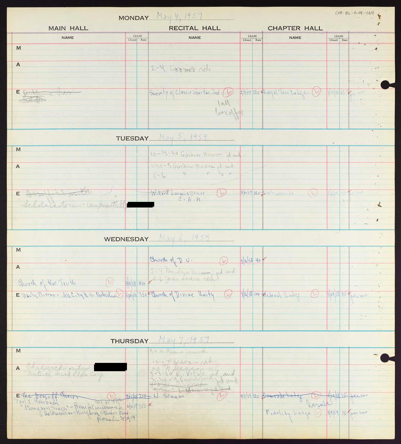 Carnegie Hall Booking Ledger, volume 4, page 64