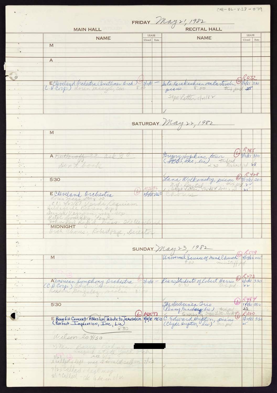 Carnegie Hall Booking Ledger, volume 27, page 79