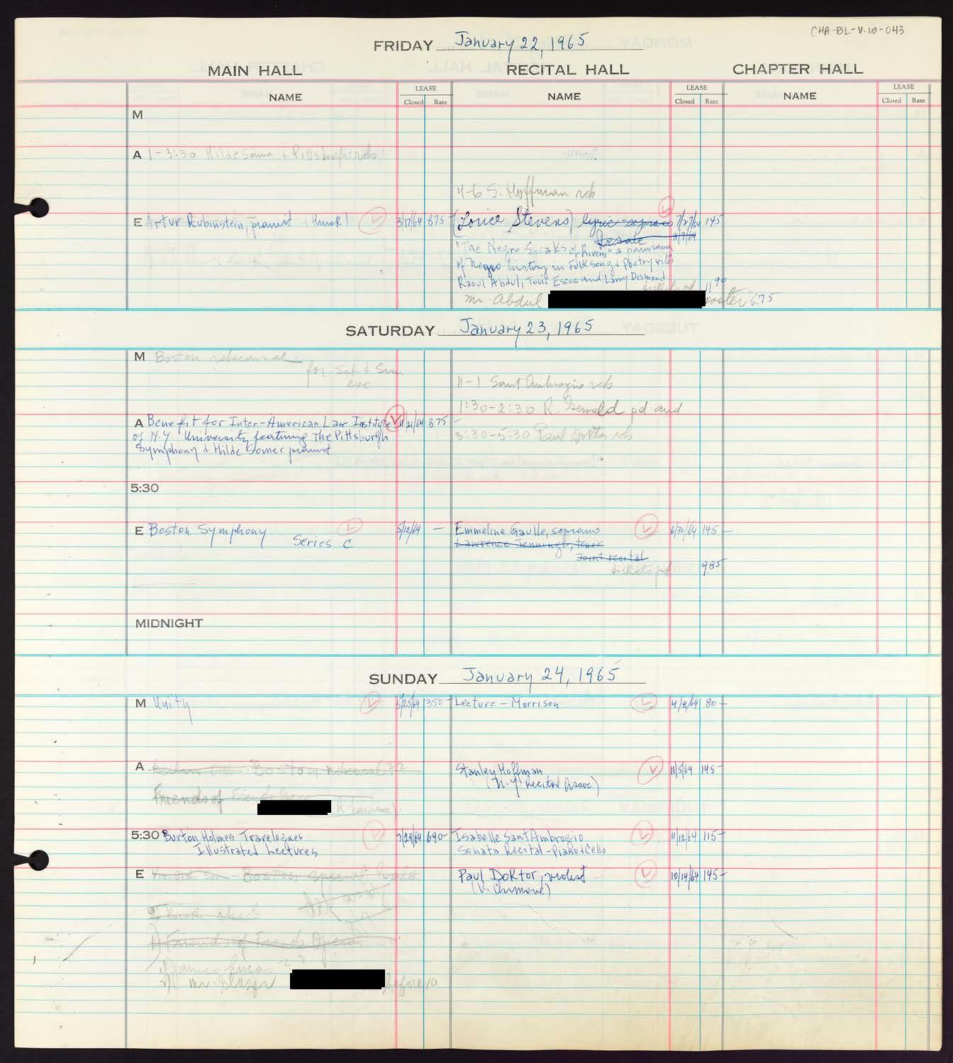 Carnegie Hall Booking Ledger, volume 10, page 43