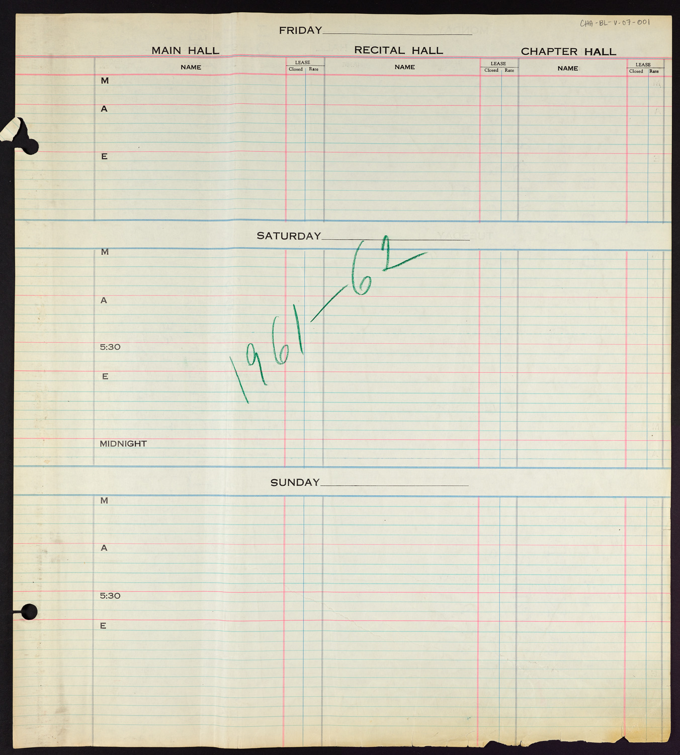 Carnegie Hall Booking Ledger, volume 7, page 1