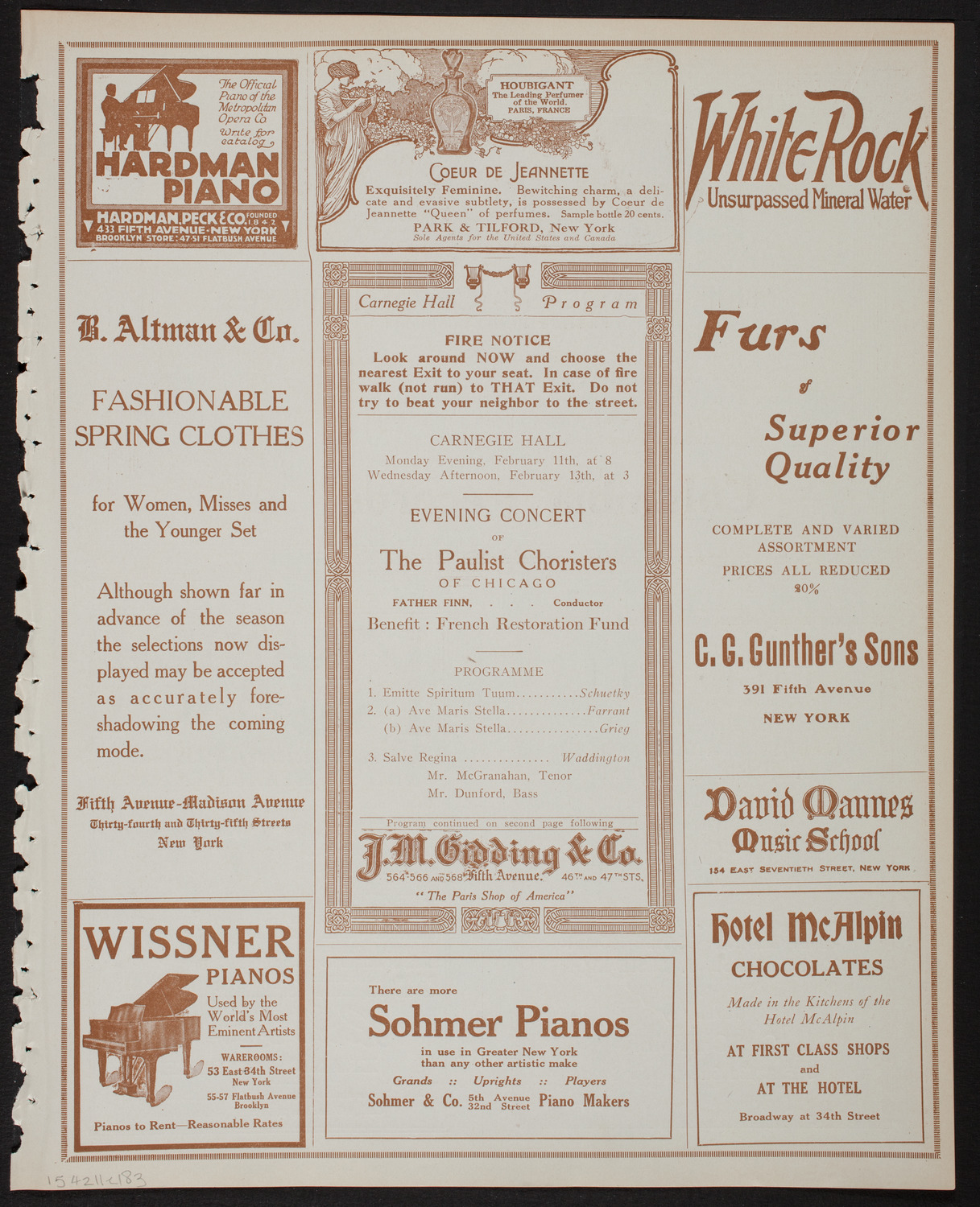Paulist Choristers, February 11, 1918, program page 5