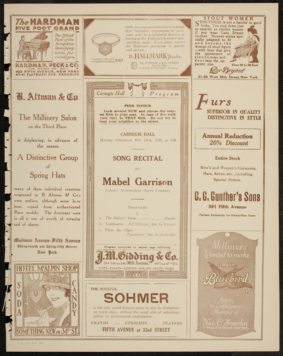 Mabel Garrison, Soprano, February 23, 1920, program page 5