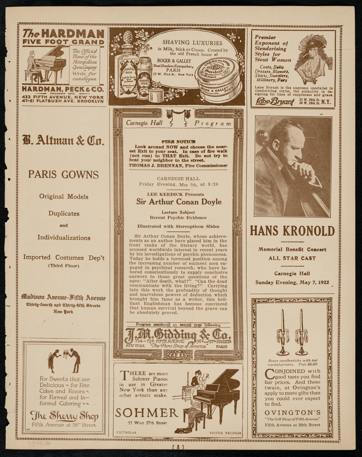 Sir Arthur Conan Doyle, May 5, 1922, program page 5