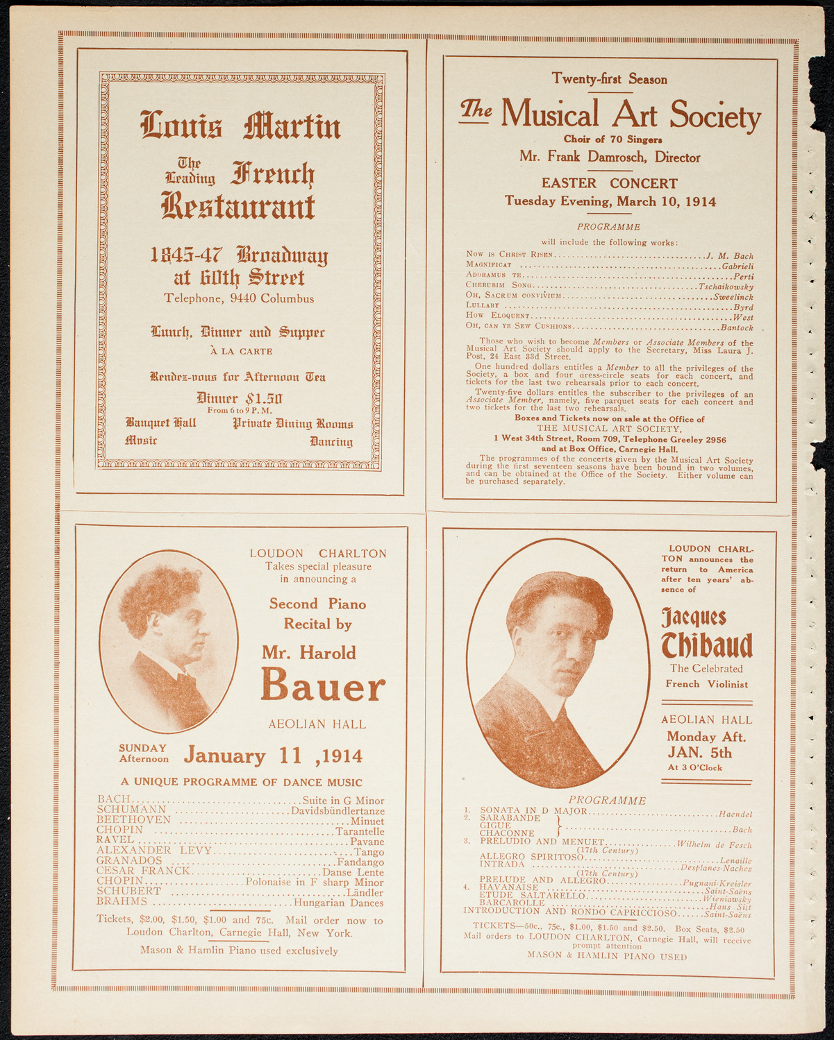 Fritz Kreisler, Violin, January 3, 1914, program page 8