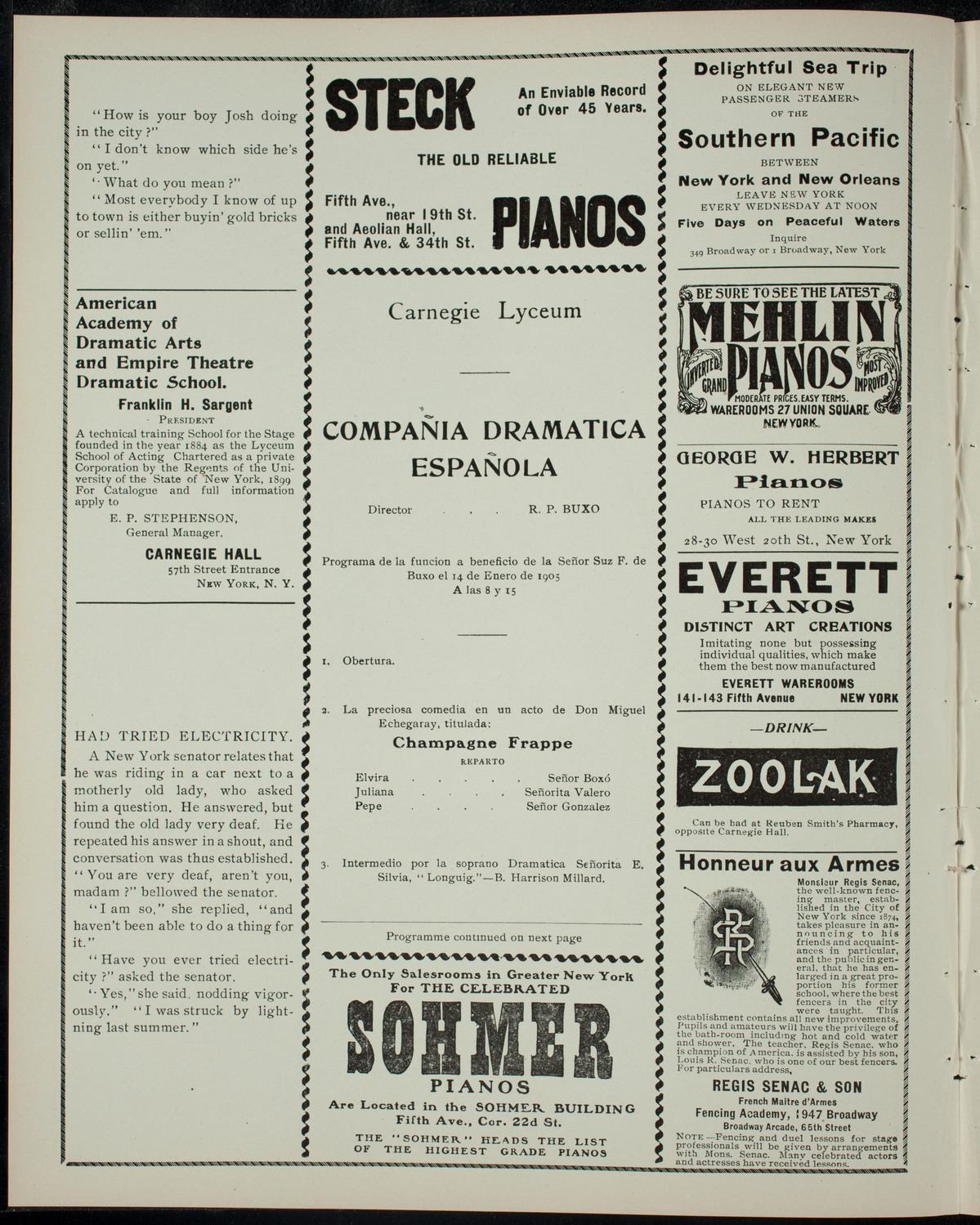 Compañia Dramatica Española, January 14, 1905, program page 2