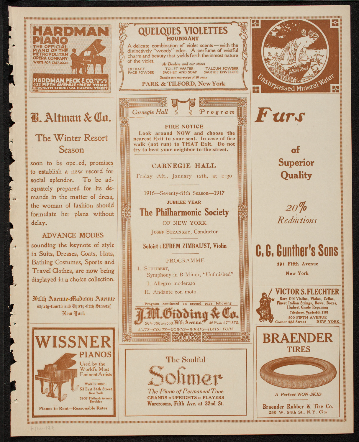 New York Philharmonic, January 12, 1917, program page 5