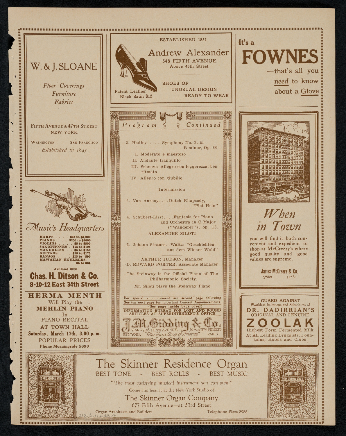 New York Philharmonic, March 11, 1923, program page 7