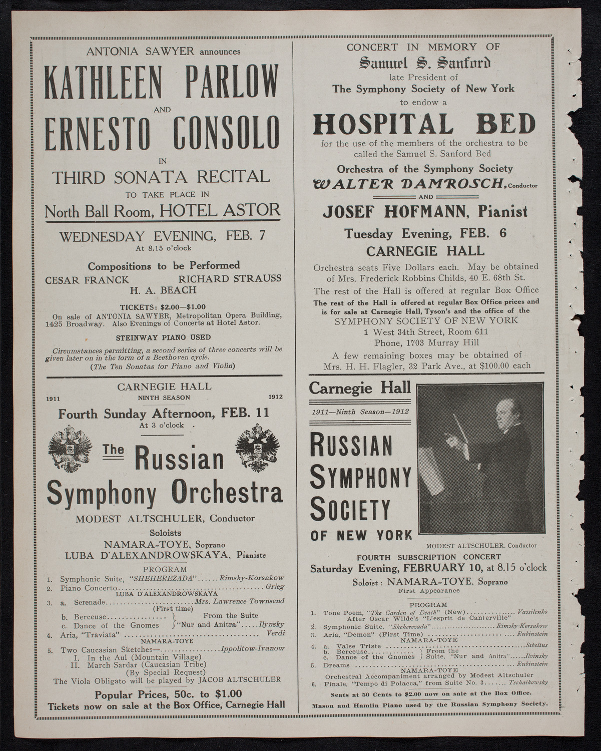 Leo Slezak, Tenor, February 3, 1912, program page 10