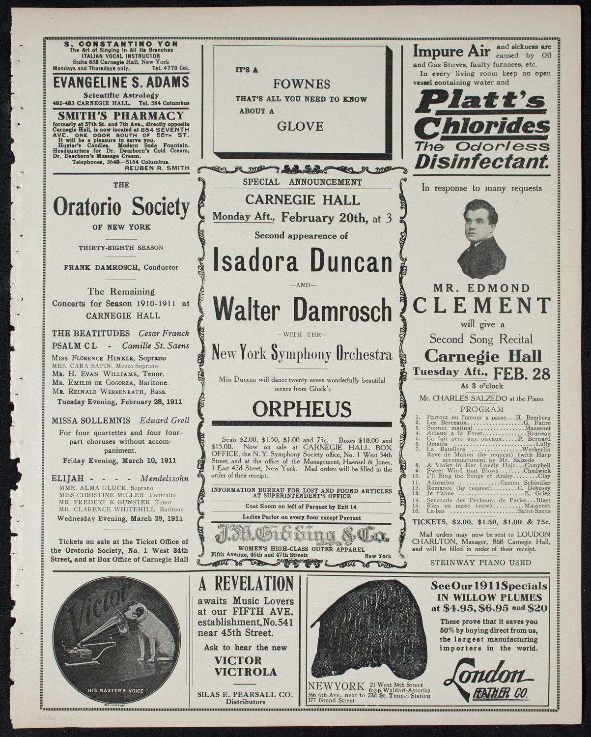 New York Philharmonic, February 19, 1911, program page 9