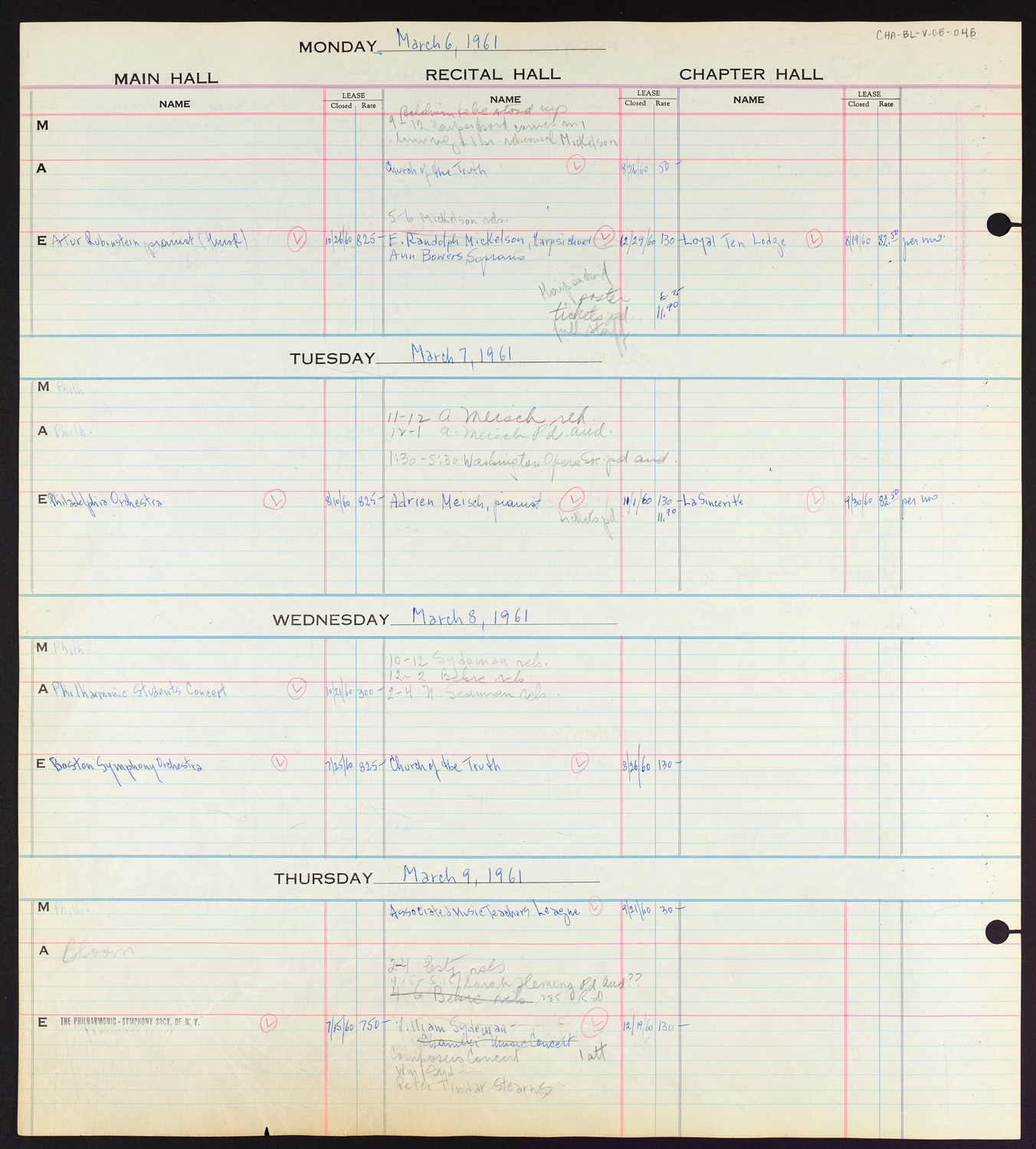 Carnegie Hall Booking Ledger, volume 6, page 46