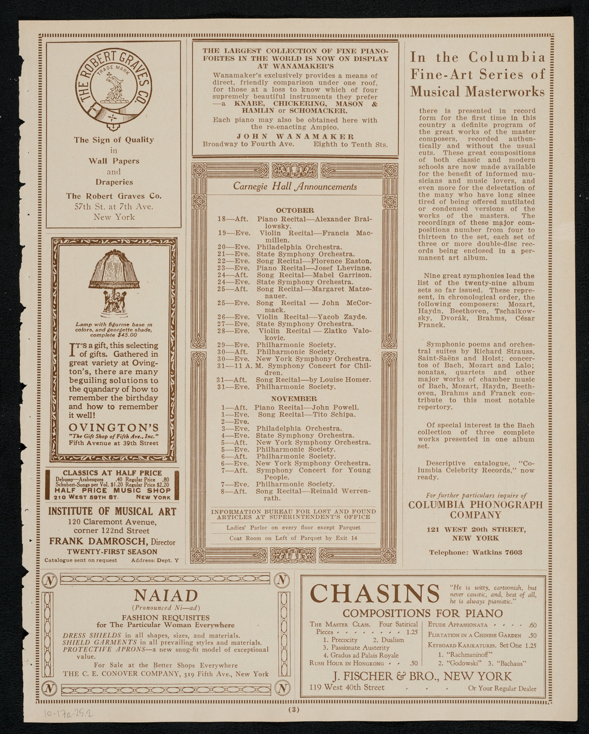 Toscha Seidel, Violin, October 17, 1925, program page 3