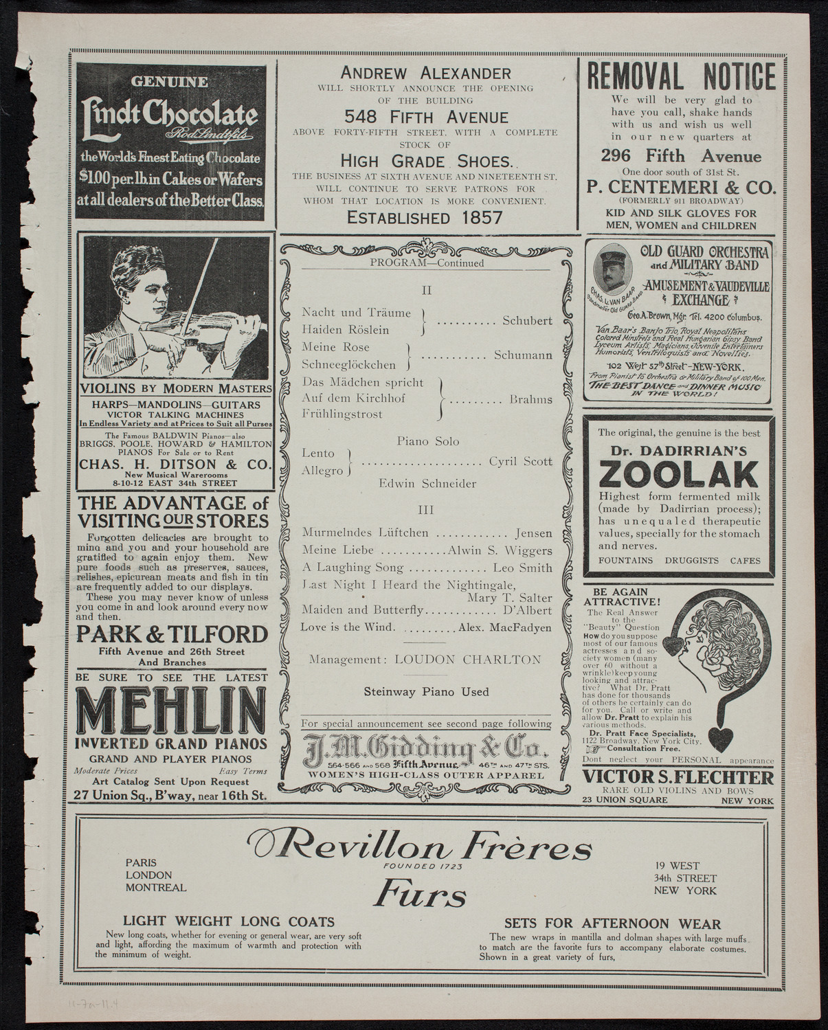 Johanna Gadski, Soprano, November 7, 1911, program page 7